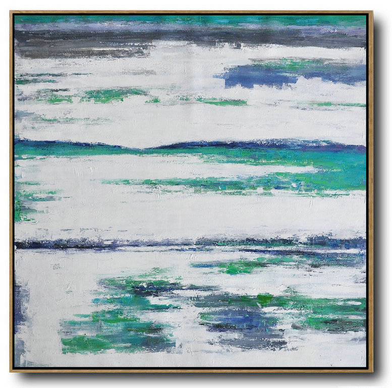 Large Abstract Painting,Large Abstract Landscape Oil Painting On Canvas,Modern Art White,Grey,Blue,,Green